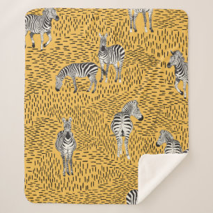 Hand draw Zebra Seamless Pattern With Line Backgro Sherpa Blanket