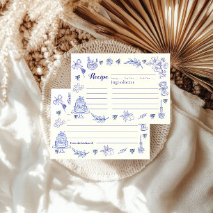 Hand drawen Blue Tile Bridal Shower Recipe Card