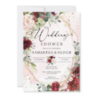 Hand drawing burgundy floral gold wedding shower