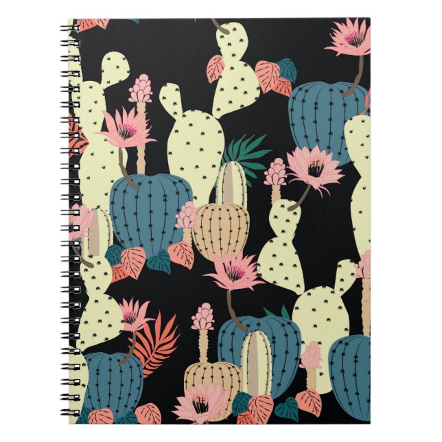 Hand drawing Cactus Plant and flowers Seamless Pat Notebook (Front)