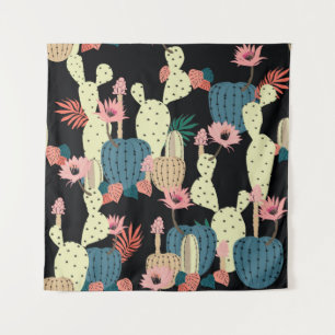 Hand drawing Cactus Plant and flowers Seamless Pat Tapestry