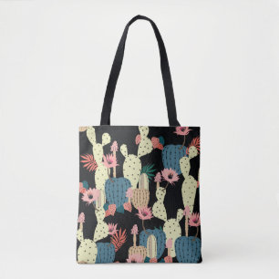 Hand drawing Cactus Plant and flowers Seamless Pat Tote Bag