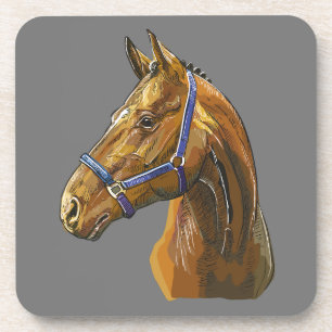 Hand drawing chestnut horse bandanna coaster
