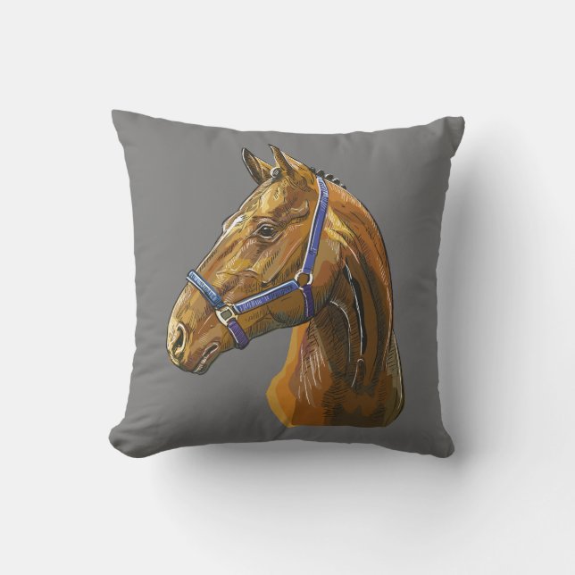 Hand drawing chestnut horse cushion (Front)