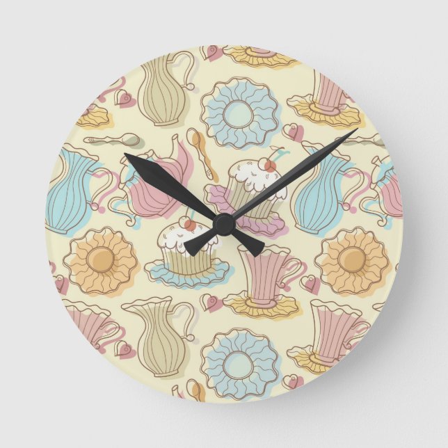 Hand Drawing Dishes Silhouettes Round Clock (Front)
