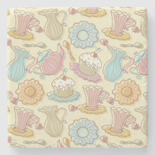 Hand Drawing Dishes Silhouettes Stone Coaster