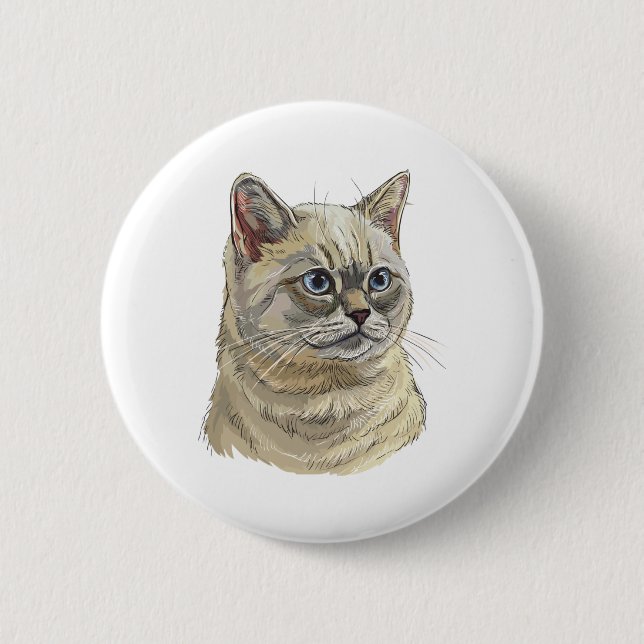 Hand drawing funny British cat 6 Cm Round Badge (Front)