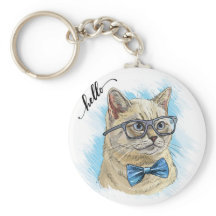 Hand drawing funny British cat in glasses Throw Pi