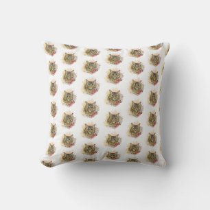 Hand drawing funny cute Maine coon with flowers Cushion