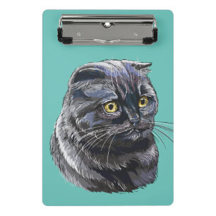 Hand drawing funny fluffy Black brittish cat. Mini Clipboard