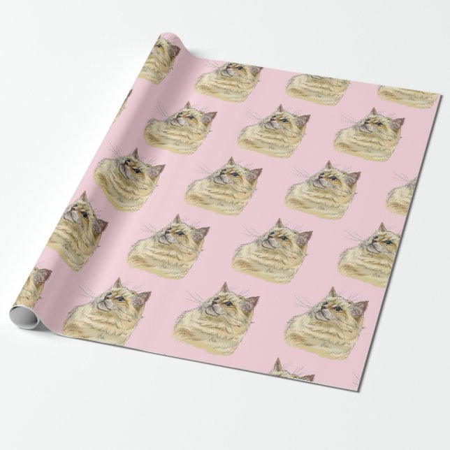Hand drawing funny fluffy Ragdoll cat Wrapping Paper (Unrolled)