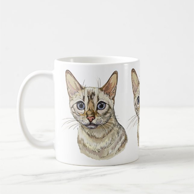 Hand drawing funny Snow bengal cat Coffee Mug (Left)