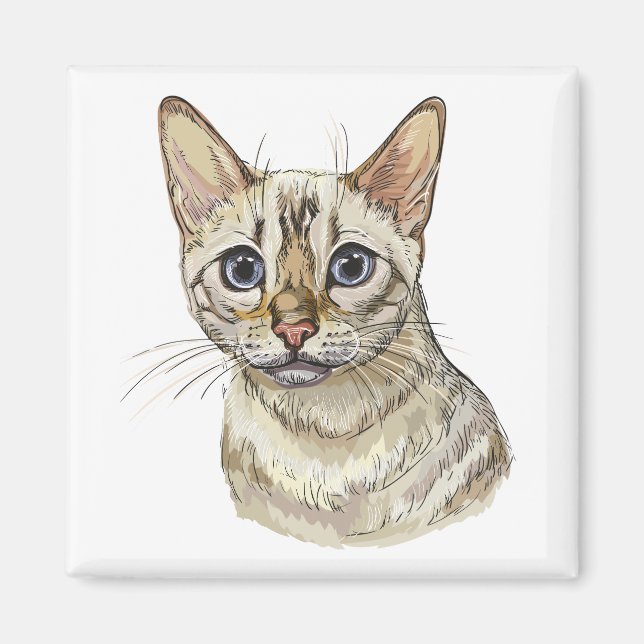 Hand drawing funny Snow bengal cat Magnet (Front)