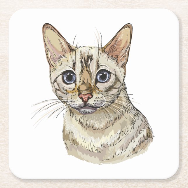 Hand drawing funny Snow bengal cat T-Shirt Throw P Square Paper Coaster (Front)