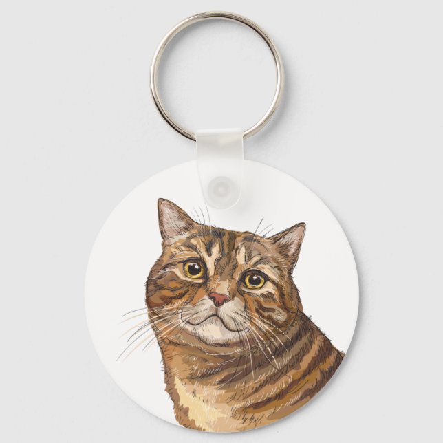Hand drawing funny Tabby cat Tote Bag Key Ring (Front)