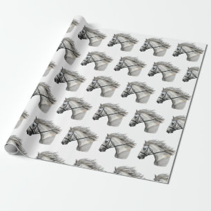 Hand drawing horse with a bridle wrapping paper