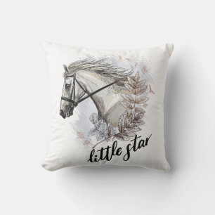 Hand drawing horse with plants cushion