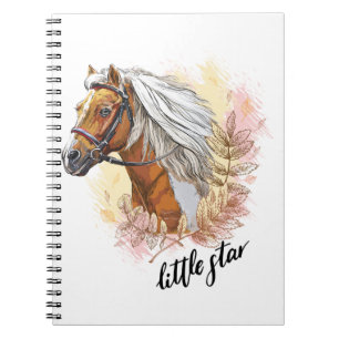 Hand drawing horse with plants notebook