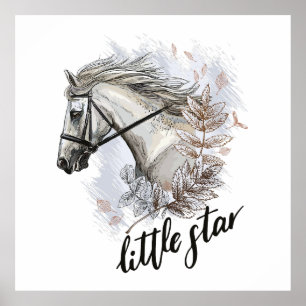 Hand drawing horse with plants throw pillow poster