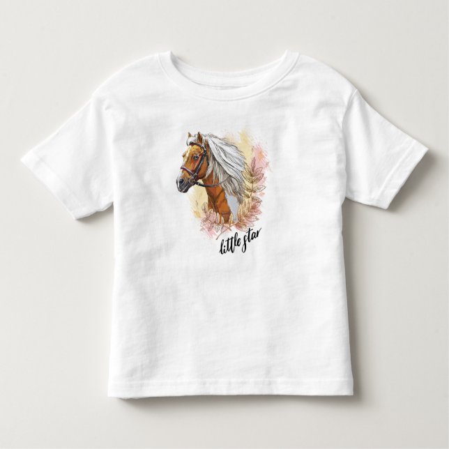 Hand drawing horse with plants toddler T-Shirt (Front)