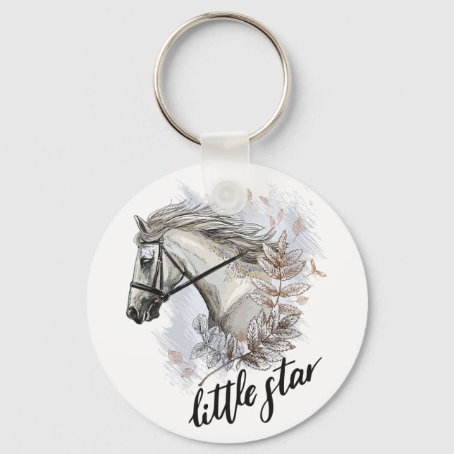 Hand drawing horse with plants tote bag key ring (Front)