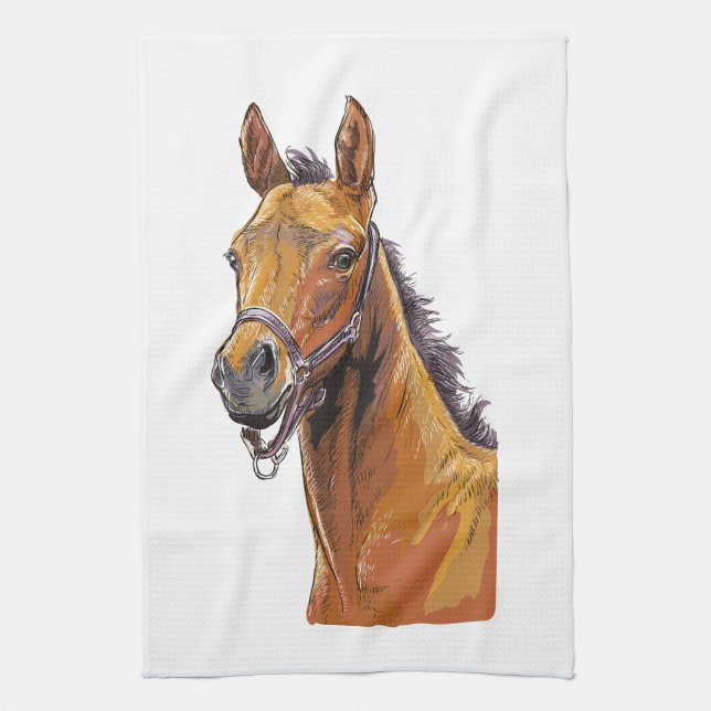 Hand drawing little cute foal hand towel  (Vertical)
