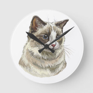 Hand drawing luffy Ragdoll cat Round Clock