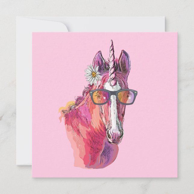 Hand drawing pink Unicorn Classic Round Sticker Invitation (Front)