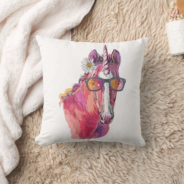 Hand drawing pink Unicorn T-Shirt Cushion (Blanket)