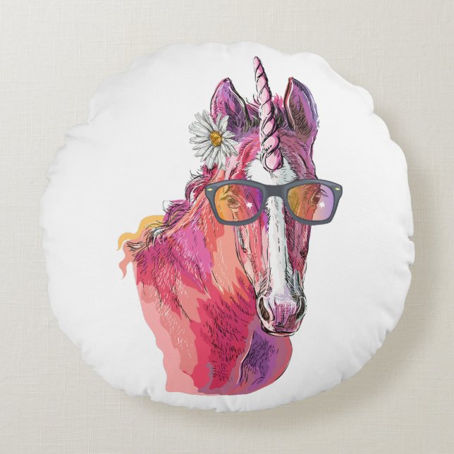 Hand drawing pink Unicorn T-Shirt Throw Pillow (Front)