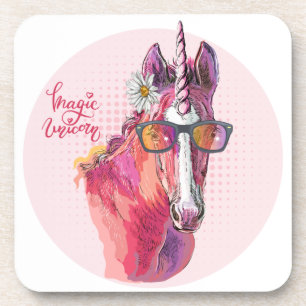 Hand drawing pink Unicorn Throw Pillow Coaster