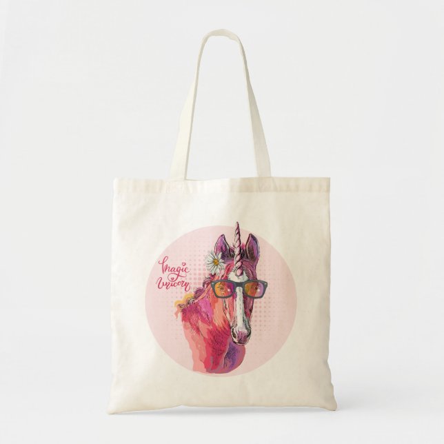 Hand drawing pink Unicorn Tote Bag (Front)