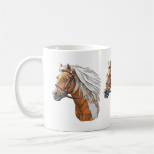 Hand drawing pinto horse portrait coffee mug
