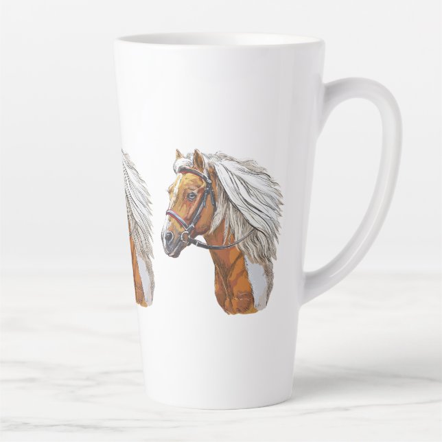 Hand drawing pinto horse portrait latte mug (Right)