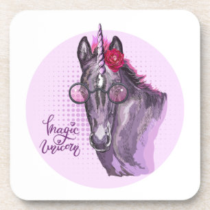 Hand drawing purple Unicorn Throw Pillow Coaster