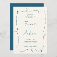 Hand drawing squiggly lines teal blue wedding