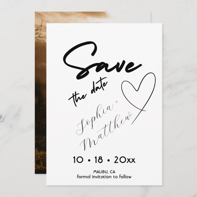 Hand Drawing  Wedding Photo Save The Date (Front/Back)