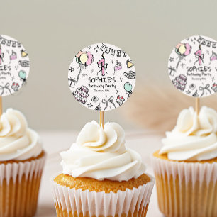 Hand Drawn 1st Birthday Classic Round Sticker