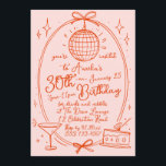 Hand Drawn 30th Birthday Invite Disco<br><div class="desc">Celebrate your milestone 30th birthday in style with this chic Pink Disco Ball Invitation. Featuring a playful disco ball design, martini glass, and cake illustrations on a vibrant pink background, this customisable invitation is perfect for a fun and festive celebration. Easily personalise the text to include your party details and...</div>