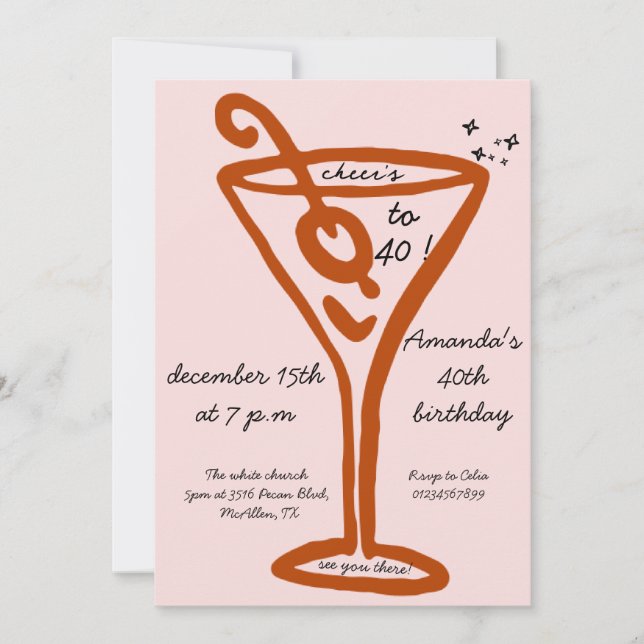 Hand Drawn 40th Birthday Invitation (Front)