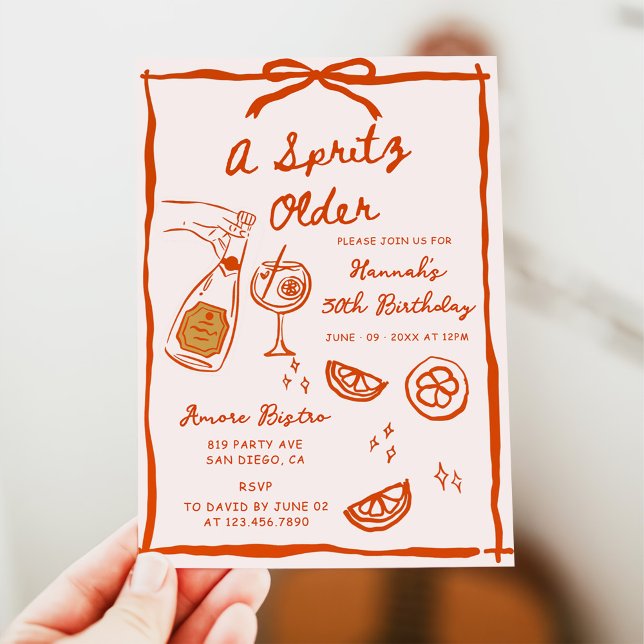 Hand Drawn A Spritz Older Birthday Party Invitatio Invitation (Creator Uploaded)