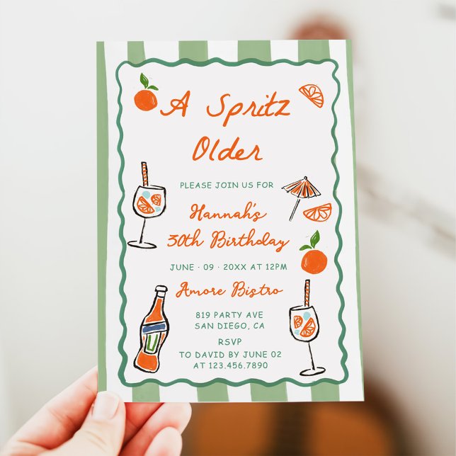 Hand Drawn A Spritz Older Birthday Party Invitation (Creator Uploaded)