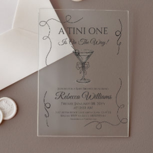 Hand Drawn A Tini One Martini Baby Shower Acrylic Invitations