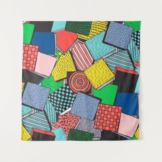 Hand Drawn Abstract Blocks Texture Tapestry (Front)