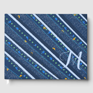 Hand drawn Abstract Blue white line stripe pattern Guest Book