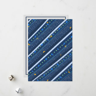 Hand drawn Abstract Blue white line stripe pattern Holiday Card
