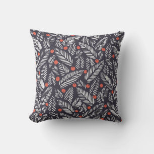 Hand drawn abstract Christmas foliage, red holy be Cushion