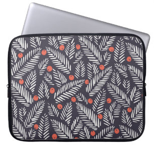 Hand drawn abstract Christmas foliage, red holy be Laptop Sleeve