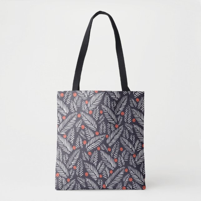 Hand drawn abstract Christmas foliage, red holy be Tote Bag (Front)