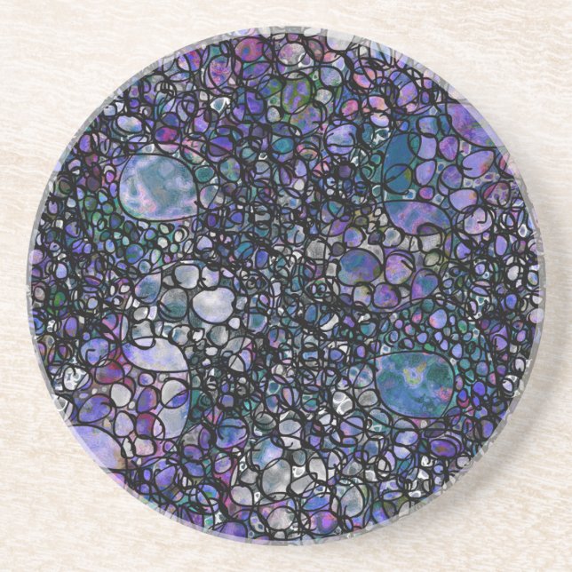 Hand-Drawn Abstract Circles, Blue, Purple, Black Coaster (Front)